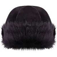 Infinity Leather SCHWARZE 100 % Schaffell-Shearling-Leder-Toscana-Fell-Mütze, runder Fischerhut