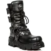 New rock schwarze Lederstiefel mit mittlerer Wade-391-S18