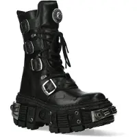 New rock Schwarze Goth-Stiefel aus mittelhohem Kalbsleder-WALL1473-S11