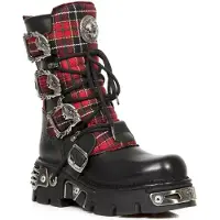 New rock Gothic-Stiefel aus Tartan-Leder-391T-S1