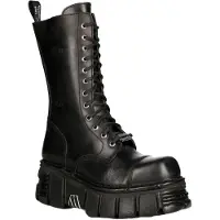 New rock Unisex-Techno-Bikerstiefel in Metallic-Schwarz – M-MILI211C-C1