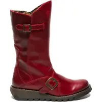 Fly london Damen MES 2 Plateaustiefel mit Keilabsatz, Schnalle, halbhohem Schaft, Reißverschluss, Rot
