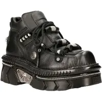 New rock Unisex-Gothic-Techno-Stiefel aus metallischem schwarzem Leder – M-215-S6