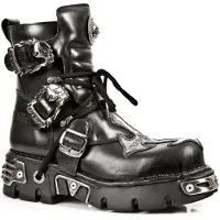 New rock Silver Cross Biker-Stiefel aus schwarzem Leder-407-S1