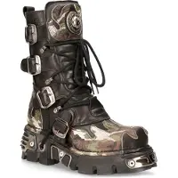 New rock Flame Biker-Stiefel aus Leder mit Camouflage-Akzent – ​​M-591-S15