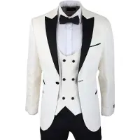 TruClothing Beigefarbener Herren-Smoking-Blazer, Brokat, elfenbeinfarbener Satin-Paisley-Dinner-Jacke