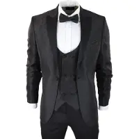 TruClothing Schwarzer Herren-Smoking-Blazer, Brokat-Satin-Paisley-formelles Abendessen