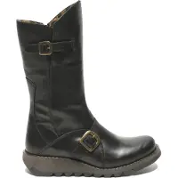 Fly london Damen MES 2 Plateaustiefel mit Keilabsatz, Schnalle, halbhohem Schaft, Reißverschluss, Schwarz