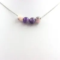 Bijoux Steine und Mineralien. Halskette mit Opal-Rosenperlen + Amethyst 8 mm. Kette aus Edelstahl, Halskette für Frauen, Männer. Anpassbare Größe.