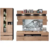 Die Möbelfundgrube Wohnwand Artisan Eiche Graphit 287 cm mit Beleuchtung - MEMPHIS