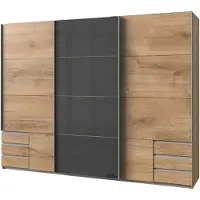 Die Möbelfundgrube Schwebetürenschrank Glasfront - Plankeneiche - graphit - 270 cm - VALENCIA
