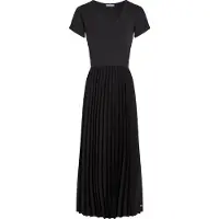 Tommy Hilfiger Kontrast V-Ausschnitt Faltenkleid mit kurzen Ärmeln