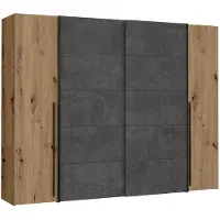 Die Möbelfundgrube Kleiderschrank Artisan Eiche - grau - 270 cm - Schwebetüren - NARAGO