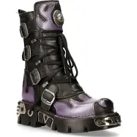New rock Flame Akzentuierte schwarz/rote Leder-Biker-Totenkopfstiefel – M-591-S5