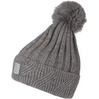 Chillouts Bommelmütze , Damen, grau, Feinstrick, Baumwollmischung, unifarben, Mützen Bommelmütze, elastisch, Formbeständig, gefüttert, mit breitem Umschlag
