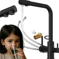 Granitan | Küchenarmatur Flow - 3-Wege - Schwarz - Mit Filter - Drehbare Auslauf - Platzsparend