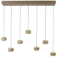 Pure LED-Hängelampe Falling Rings, bronze Länge 132 cm 7-fl. , Falling Rings, dimmbar, Bronze / Altmessing, für Wohnzimmer, Metall, Modern