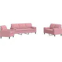 vidaXL 3-tlg. Sofagarnitur mit Kissen und Nackenrollen Rosa Samt