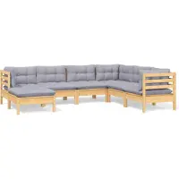 vidaXL 7-tlg. Garten-Lounge-Set mit Grauen Kissen Kiefer Massivholz
