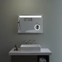 AQUALAVOS LED Spiegel Bad 80x60cm dimmbar mit Schminkspiegel 3-Fach Vergrößerung Badezimmerspiegel Lichtspiegel LED Wandspiegel beschlagfrei 3 Lichtfarben