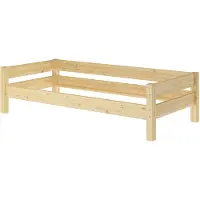 Erst-Holz Einzelbett, Holzbett Kiefer massiv klar lackiert 90x200 wählbares Zubehör V-60.20-09Federleisten