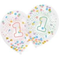 Amscan 6 Konfetti Luftballons 1. Geburtstag Regenbogen