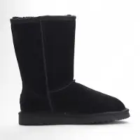 Infinity Leather Damen Winterstiefeletten aus echtem Schaffell, Wildleder, schwarz, zum Hineinschlüpfen – Dämmerung