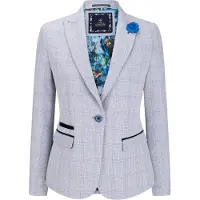 TruClothing Blau karierter Damen-Blazer aus Wollmischung mit Fischgrätenmuster