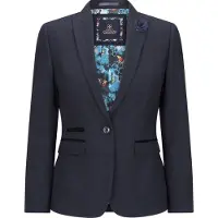 TruClothing Damen Tailored Fit Tweed Marineblau Karierter Blazer Wolljacke