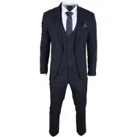 TruClothing Herren Marineblau Karierter 3-Teiler Anzug Maßgeschneiderte Passform