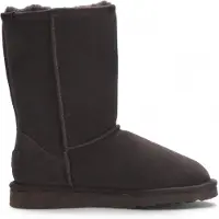 Infinity Leather Damen Winterstiefeletten aus echtem Schaffell in Braun mit Wildleder-Optik - Dämmerung