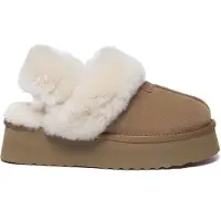EVER AU Damen Leder Hausschuhe Mit Zwei Abnehmbaren Riemen - Fantail