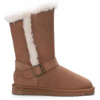 Infinity Leather Damen Winterstiefel aus echtem Schaffell, hellbraun, Wildleder, Kalbsleder, warm – Redwood