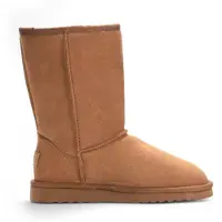 Infinity Leather Damen Winterstiefeletten aus echtem Schaffell in Kastanienbraun mit Wildleder-Optik - Dämmerung