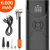 Merkloos Tragbarer Luftkompressor - elektrische Fahrradpumpe - Reifenpumpe für Auto, Motorrad, Fahrrad, Ball, Luftbett - Leistungsstark: 6.000 mAh