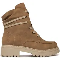 Rieker Damen Stiefel Beige mit niedrigem Plateau, geschnürt, Reißverschluss, 5 cm Absatz