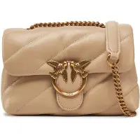 Pinko Leder Umhängetasche Schultertasche Love Puff Mini CL Sheep Nappa Beige - Smoke Grey - Antique Gold