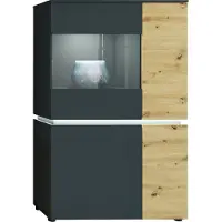 Die Möbelfundgrube Vitrine mit Beleuchtung Artisan Eiche - grau B 90 x H 146 cm - LUCI