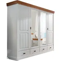 Die Möbelfundgrube Kleiderschrank Spiegel - Kiefer Massivholz weiß - 255 cm - MATILDA