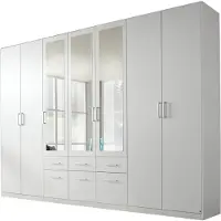 Die Möbelfundgrube Kleiderschrank weiß mit Spiegel - 315 cm - rauch - BINGEN