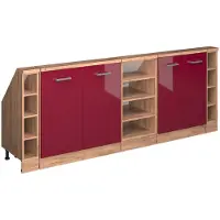 Vicco Dachschrägenschrank-Set Rion, 5er Set, Rot Hochglanz/Goldkraft Eiche/Goldkraft Eiche
