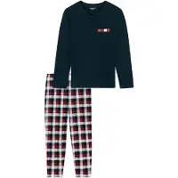 Schiesser Schlafanzug "Family" 2 tlg. V-Ausschnitt, Brusttasche, Langarm, Hose kariert