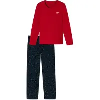 Schiesser Pyjama Damen Baumwolle rot bedruckt, 48 810725-0001-00480