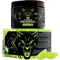 Vitastrong Pre Workout Booster mit Koffein 300g, Vegan Preworkout mit Vitamin B12, Citrullin, Beta-Alanin, Koffein Pulver, Taurin Pulver, AstraGin, Pre Workout (24 Portionen (1er-Packung), Lime)
