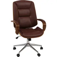 Mendler Bürostuhl MCW-O83, Drehstuhl Chefsessel , Kunstleder (280g/m²) Bugholz MVG- Walnuss-Optik rotbraun