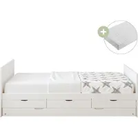 Sunny Eli Kinderbett aus Holz mit Ausziehbett und 3 Schubladen in Weiß | Bett Mit Matratze | Einzelbett in 206,5 x 97 x 75 cm | Für Matratzengröße: 90 x 200 cm