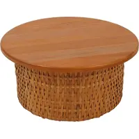 Mendler Couchtisch MCW-P15, Beistelltisch Sofatisch Wohnzimmertisch Mahagoniholz Rattan rund Ø75cm
