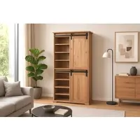 Sam Highboard 80 x 45 x 175 cm Akazienholz massiv naturfarben ohne Baumkante LIAN 3