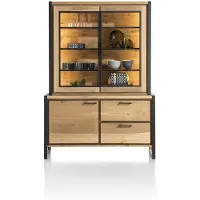 Henders & Hazel Metalo Buffet 2 Glastüren + LED Eiche Furnier/Metallgestell 140x200 cm