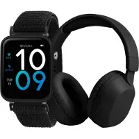 Tikkers Smart Series 13 Smartwatch & Kopfhörer Set (Schwarz/Rosa - Stoffarmband mit Schnellverschluss) Schwarz Unisize